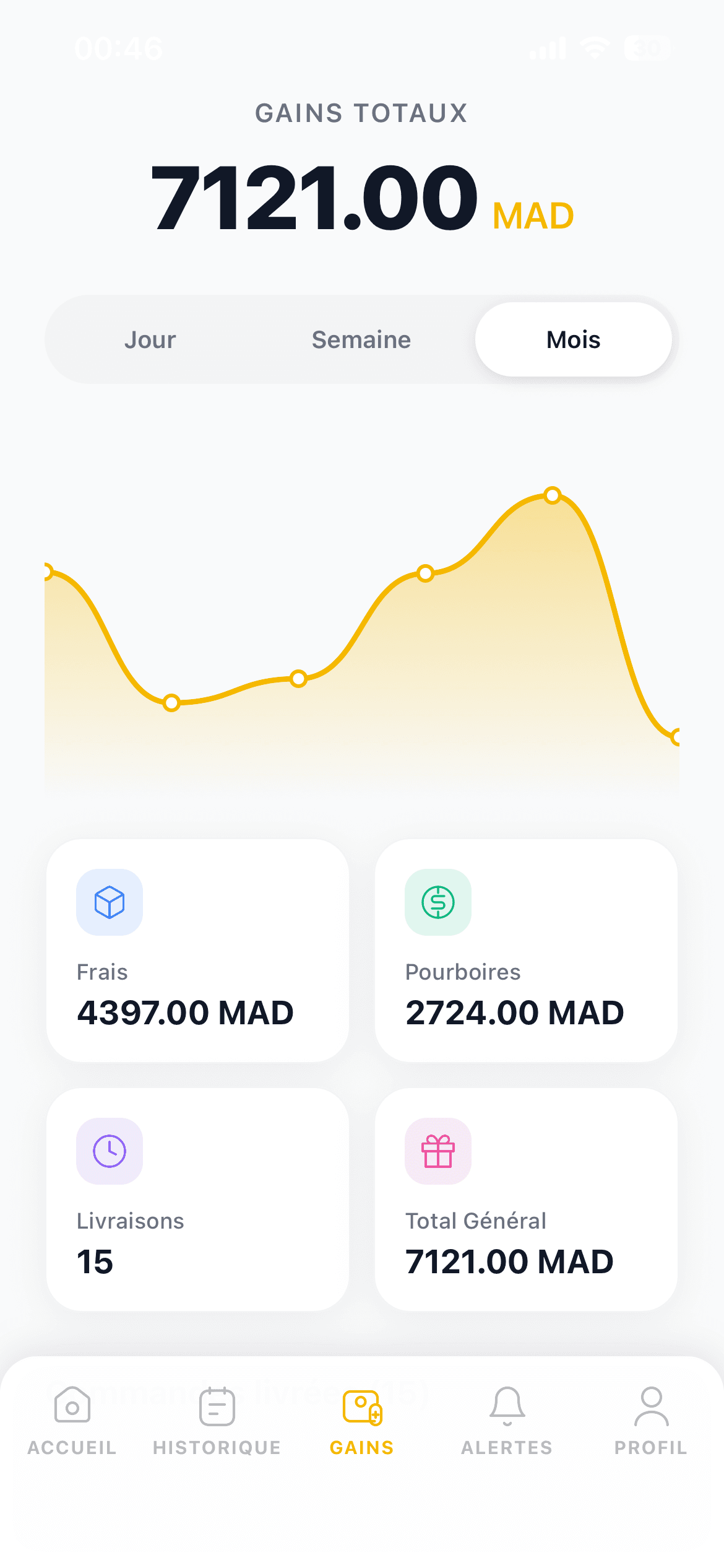 NFTech app — courier earnings