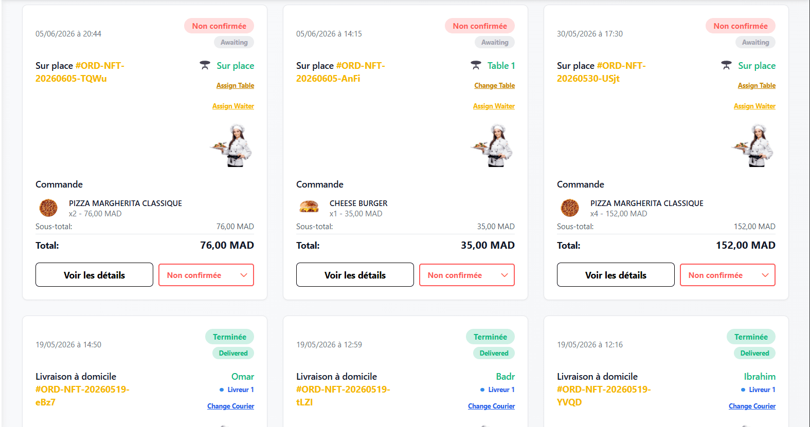 NFTech console — live orders